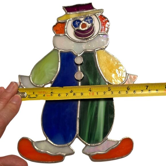 Vtg Stained Glass Clown Suncatcher Hanging Decoration Whimsical Ornament Happy - Picture 3 of 5